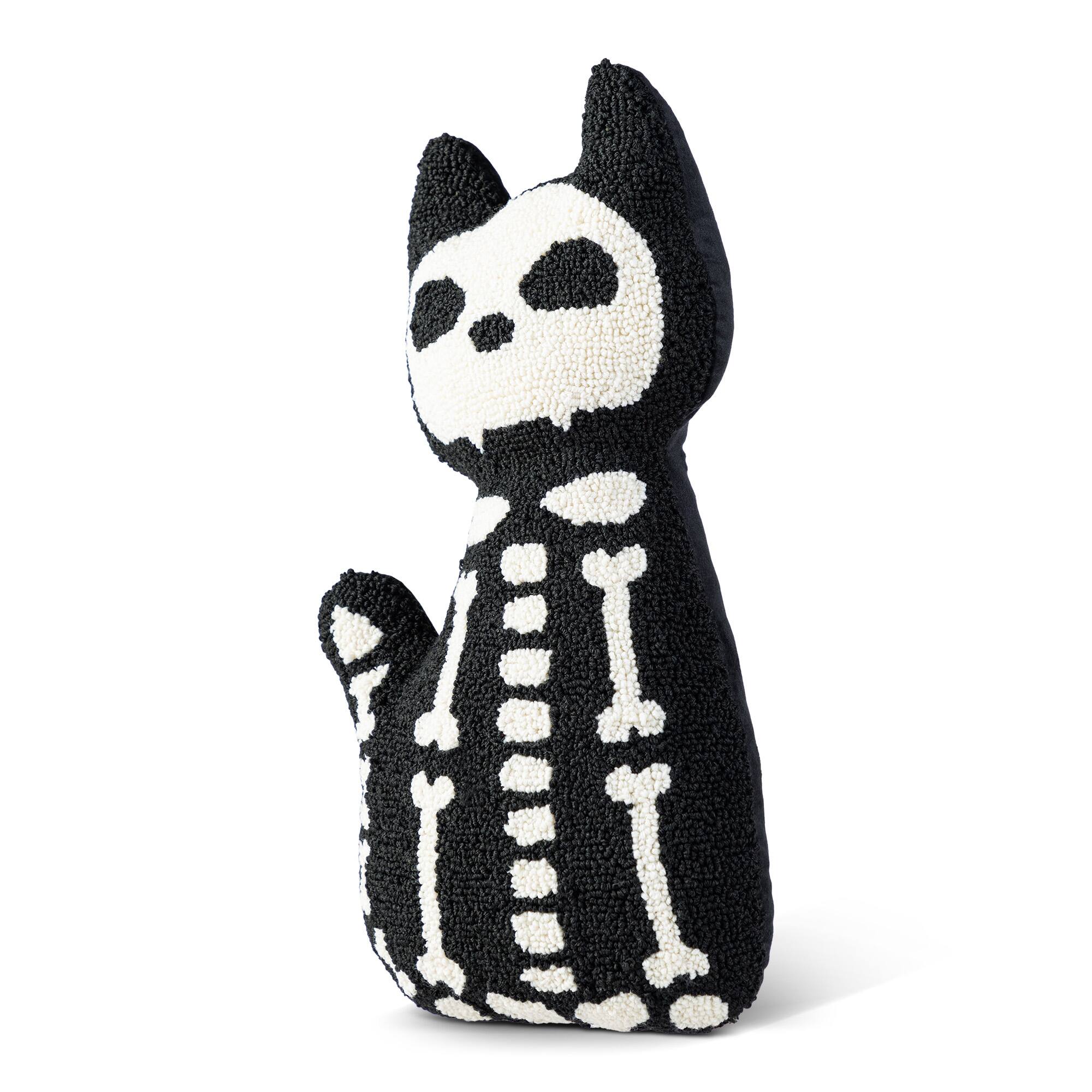 Glitzhome® 18"H Halloween Hooked Skeleton Cat Shaped Pillow